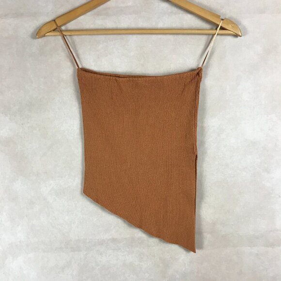 Brown Ribbed Asymmetrical Tube Top PAPERMOON Size MEDIUM - Picture 5 of 8